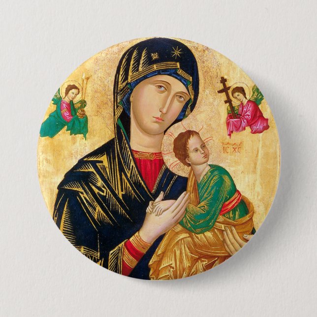 Byzantine Virgin Mary and Child Icon Christmas Button (Front)