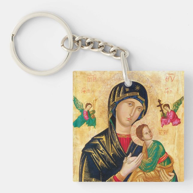 Byzantine Virgin Mary and Child Icon Christmas Keychain (Front)