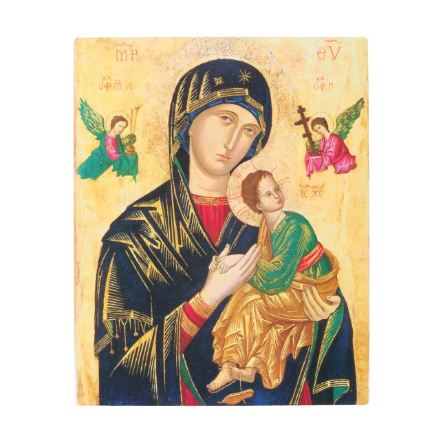 Byzantine Virgin Mary and Child Icon Christmas Metal Print (Front)