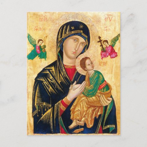 Byzantine Virgin Mary and Child Icon Christmas Postcard