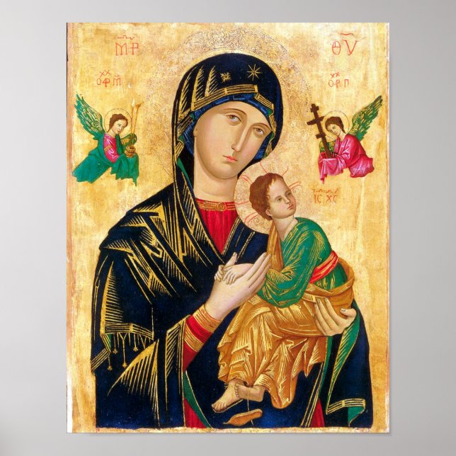 Byzantine Virgin Mary and Child Icon Christmas Poster (Front)