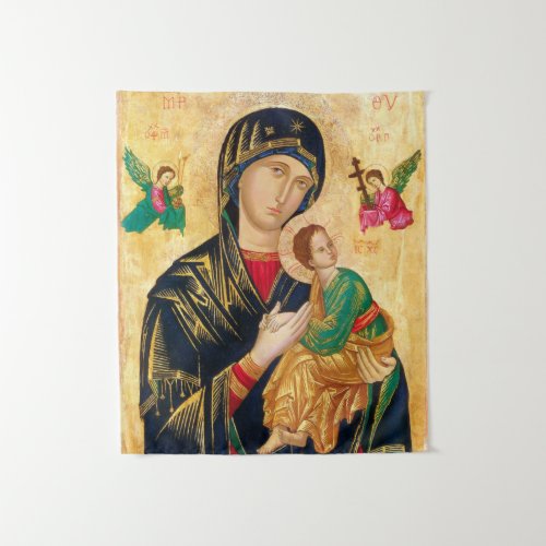 Byzantine Virgin Mary and Child Icon Christmas Tapestry