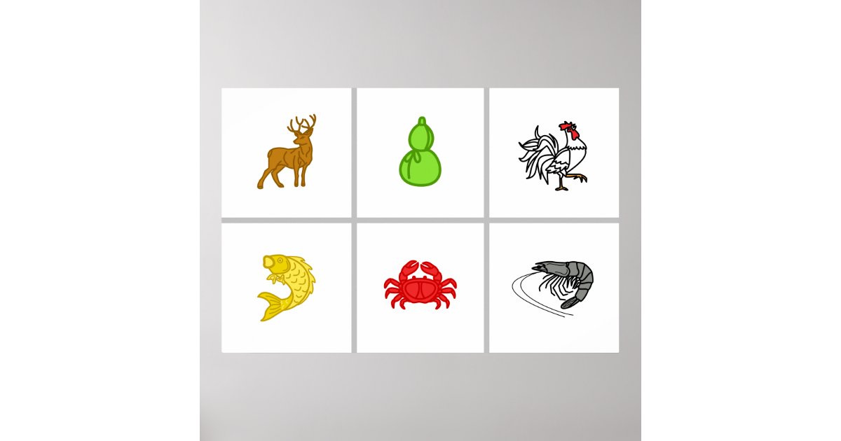 Bầu Cua Cá Cọp Vietnamese Dice Game Board White Poster Zazzle