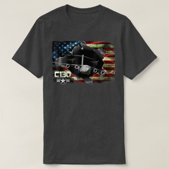 C130 Hercules Air Force Military Veteran Pride US  T-Shirt (Design Front)