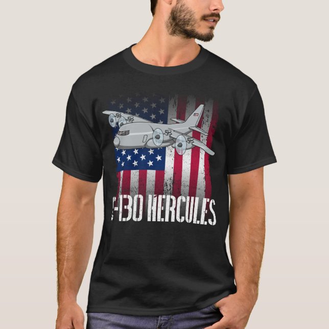 C130 Hercules American Flag Military C130 Hercules T-Shirt (Front)