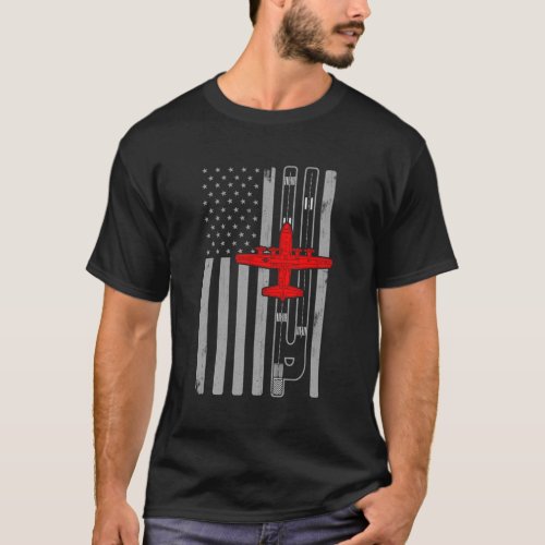 C130 Hercules Gunship Airplane American Flag Runwa T_Shirt