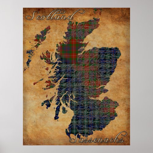 C18th Scotland and Sassenachs Map Art Poster