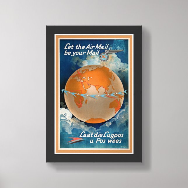 c1930 AIR MAIL ADVERTISING POSTER  (Framed Front)