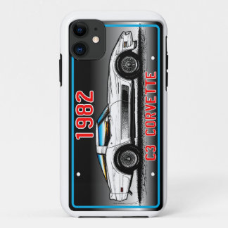 C3 1982 Corvette License Plate Art-Gray Background iPhone 11 Case