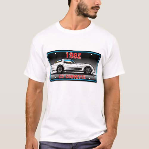 C3 1982 Corvette License Plate Art_Gray Background T_Shirt