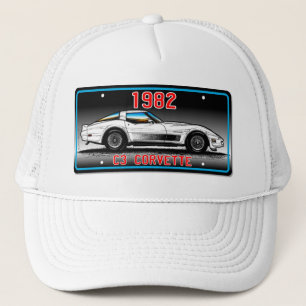 C3 1982 Corvette License Plate Art-Gray Background Trucker Hat