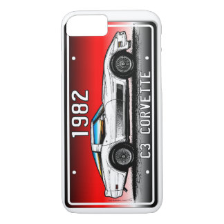 C3 1982 Corvette License Plate Art-Red Background iPhone 8/7 Case