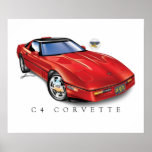 C4 Corvette Print, Semi Gloss Poster Paper<br><div class="desc">C4 Corvette Illustration art by Edward Eksi. This illustration took months to complete true to factory details. Decorate your office or living room with this legend car.</div>