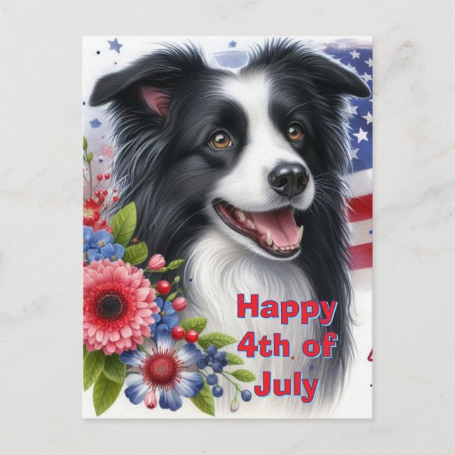 C4th of July Border Collie Holiday Postcard (Front)