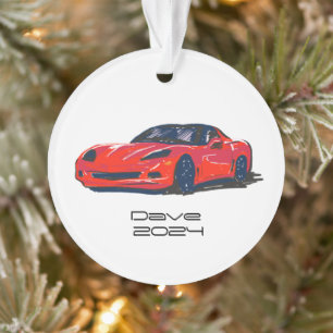 C6 Corvette Sports Car Red Hand Drawn Sketch Ornament