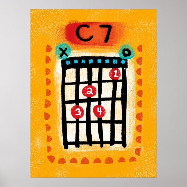 C7 Guitar Chord Poster Wall Art - Colorful Music (Front)