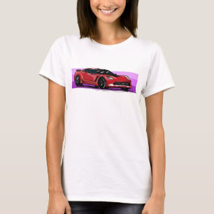 C7 Red Corvette Sportscar with Pink Stripe T-Shirt