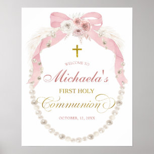 C83 Pearl Pink Boho First Holy Communion Welcome Poster
