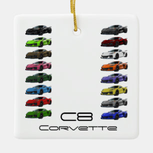 C8 Corvette Sports Car Hand Drawn Sketch Colors Ceramic Ornament