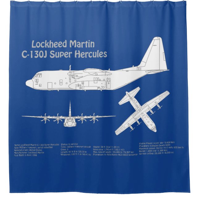 C-130 Hercules - Airplane Blueprint Plans ABD Shower Curtain (Front)