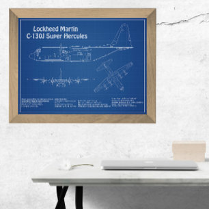 C-130 Hercules - Airplane Blueprint Plans AD Photo Print