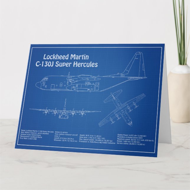 C-130 Hercules - Airplane Blueprint Plans AD Thank You Card (Front)