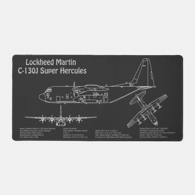 C-130 Hercules - Airplane Blueprint Plans PD Desk Mat (Front)