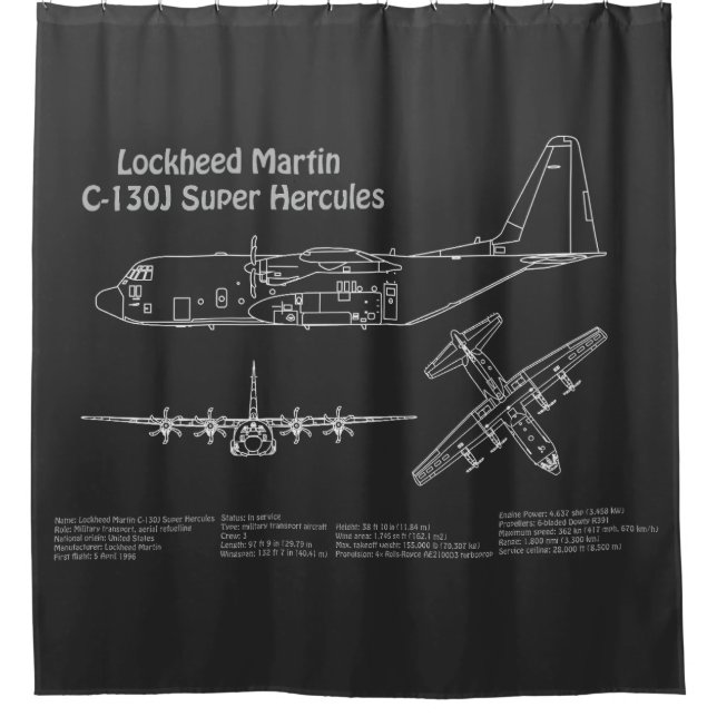 C-130 Hercules - Airplane Blueprint Plans PD Shower Curtain (Front)