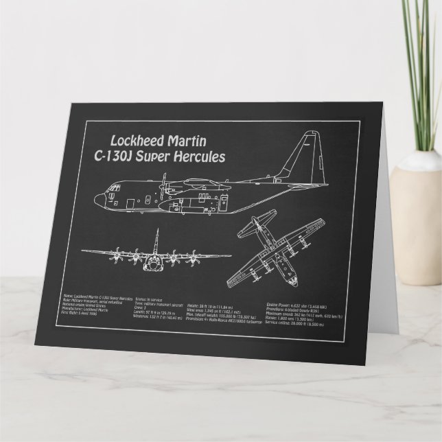 C-130 Hercules - Airplane Blueprint Plans PD Thank You Card (Front)