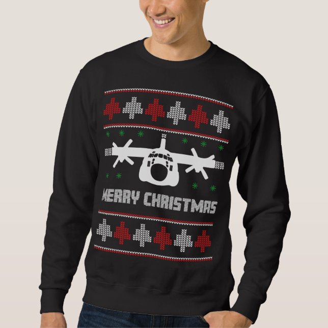 C-130 Hercules Airplane Ugly Christmas Sweater (Front)