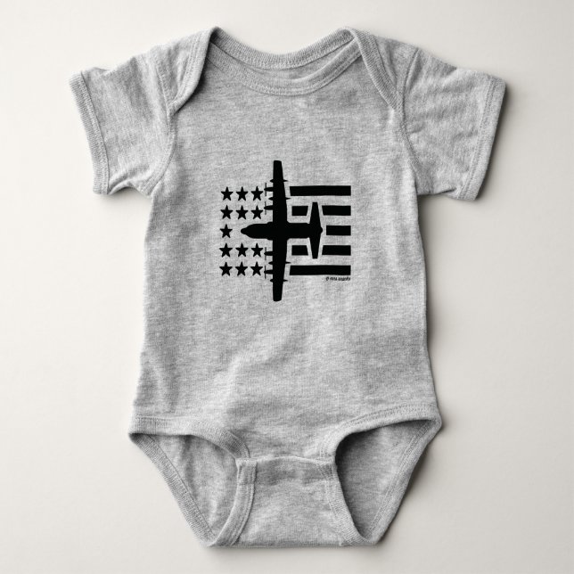 C-130 Hercules Black Jet Stars and Stripes Baby Bodysuit (Front)