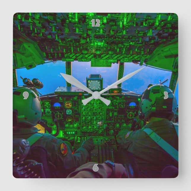 C-130 HERCULES COCKPIT SQUARE WALL CLOCK (Front)