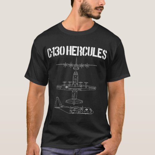 C_130 Hercules Gunship Military Airplane Schematic T_Shirt