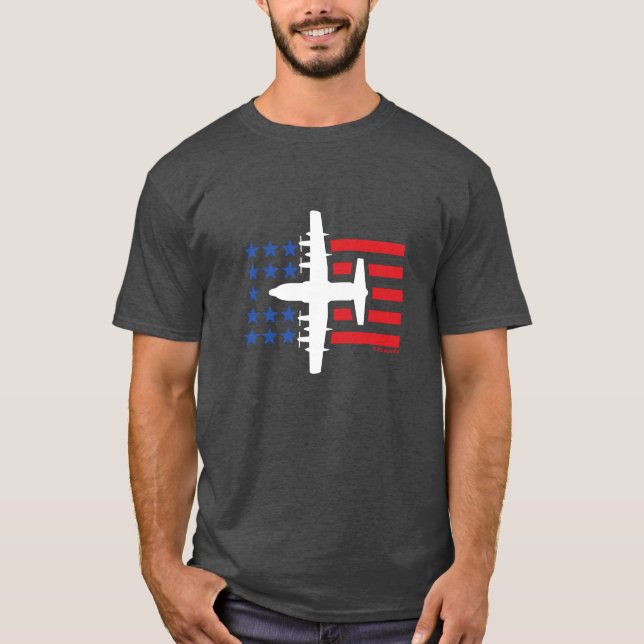 C-130 Hercules Jet Blue Stars and Red Stripes T-Shirt (Front)
