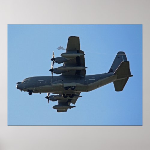 C_130 Hercules Plane w F_35 Silhouette Poster