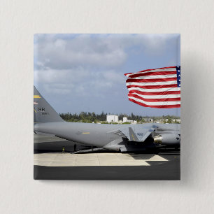 C-17 Globemaster III sits on the flightline Button