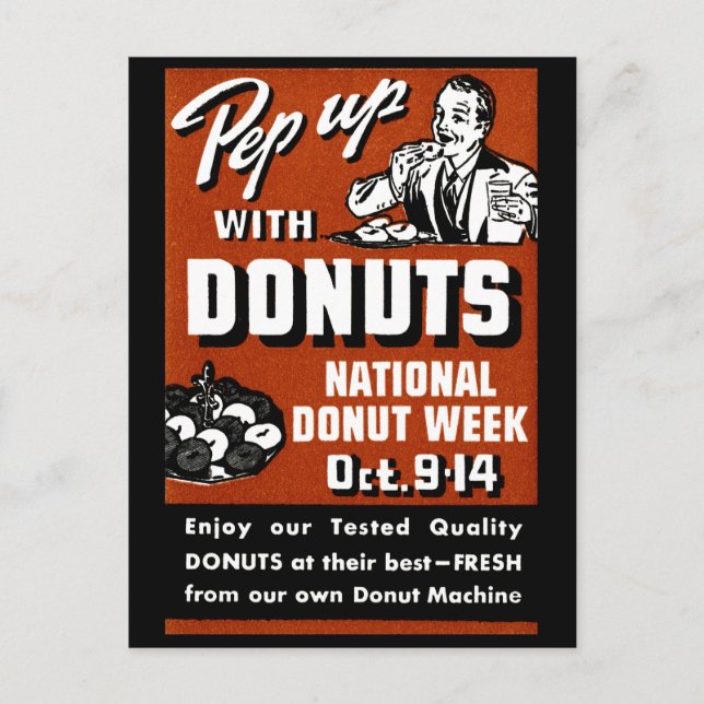 C. 1935 Pep Up with Donuts Poster Postcard (Front)