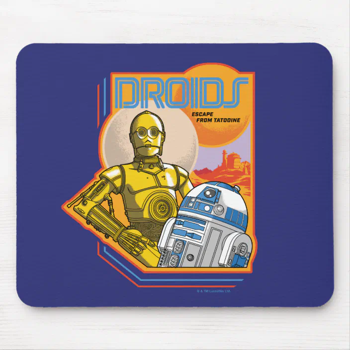 C 3po R2 D2 Droids Escape From Tatooine Badge Mouse Pad Zazzle Com