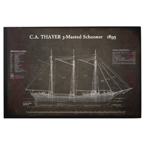 CA THAYER 3_Mastered Schooner Blueprint 1895 Metal Print