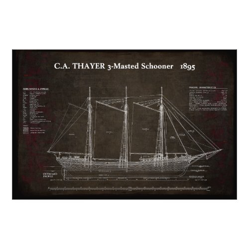 CA THAYER 3_Mastered Schooner Blueprint 1895 Photo Print