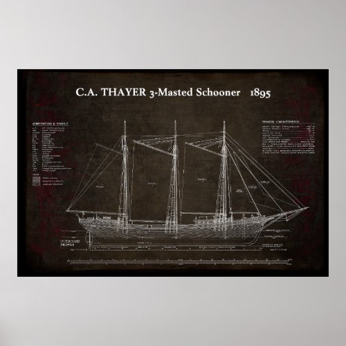 CA THAYER 3_Mastered Schooner Blueprint 1895 Poster