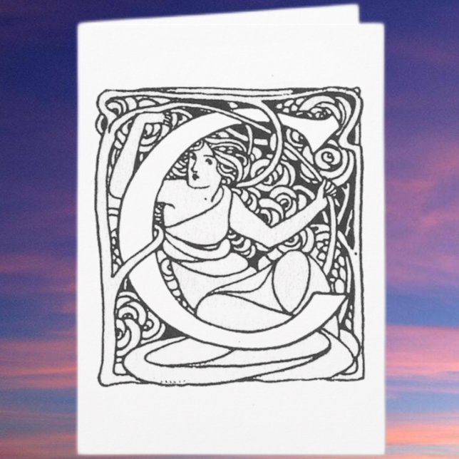 C-Art Nouveau Lady Intitial Note Card (Creator Uploaded)