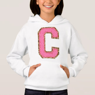 C - Bubblegum Glitter Varsity Letter Patches on Wh Hoodie