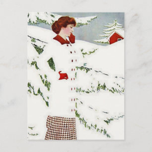 C Coles Phillips ‘Fadeaway Girl’ “Winter Snowscape Postcard