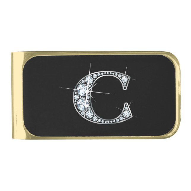 C "Diamond Bling" Gold Finish Money Clip (Front)