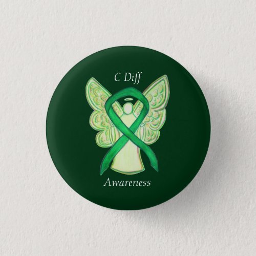 C Diff Awareness Green Ribbon Angel Custom Pin