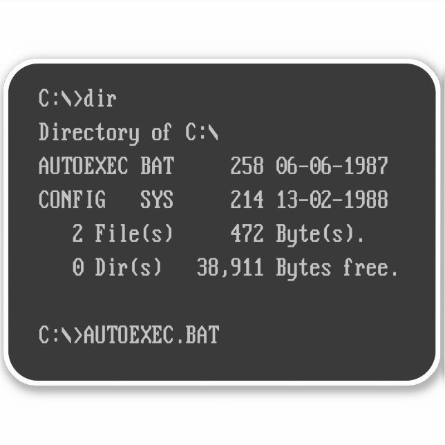 C:\> DOS Prompt Command Line Sticker (Front)