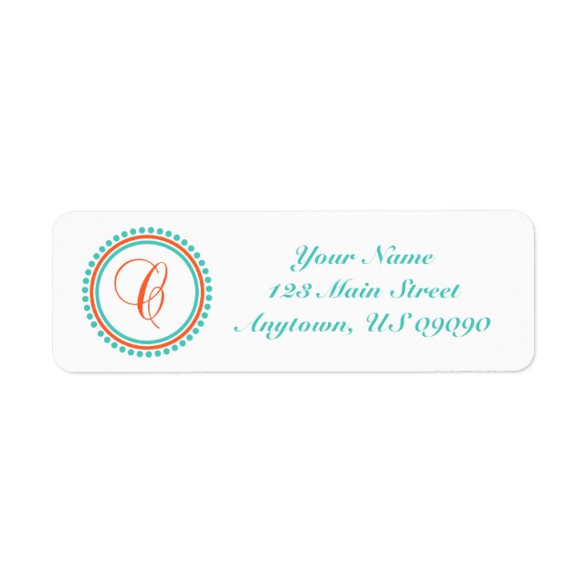 C Dot Circle Mongram Address Label (Orange / Teal) (Front)