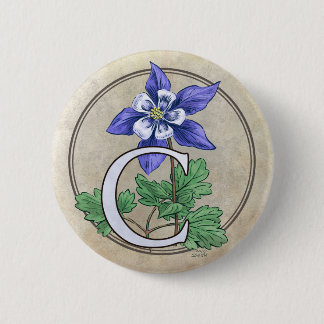 C for Columbine Flower Monogram Round Button
