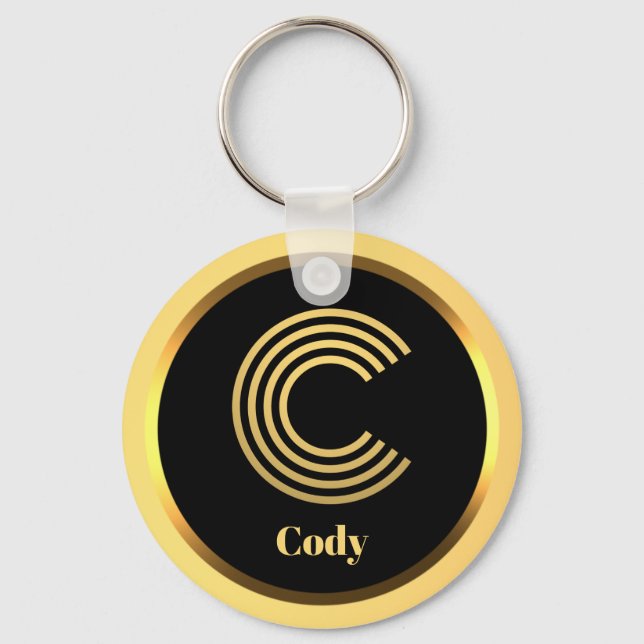C Gold Monogrammed Letter Personalised Keychain (Front)